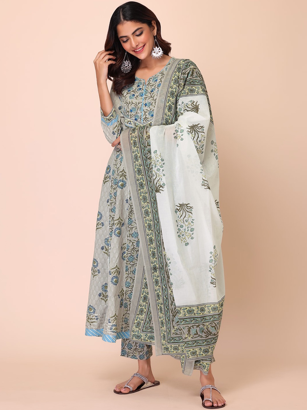 INDYA Women Floral Printed Panelled Gotta Patti Pure Cotton Kurta With Trousers & Dupatta, Grey
INDYA Women Floral Printed Panelled Gotta Patti Pure Cotton Kurta With Trousers & Dupatta, Grey