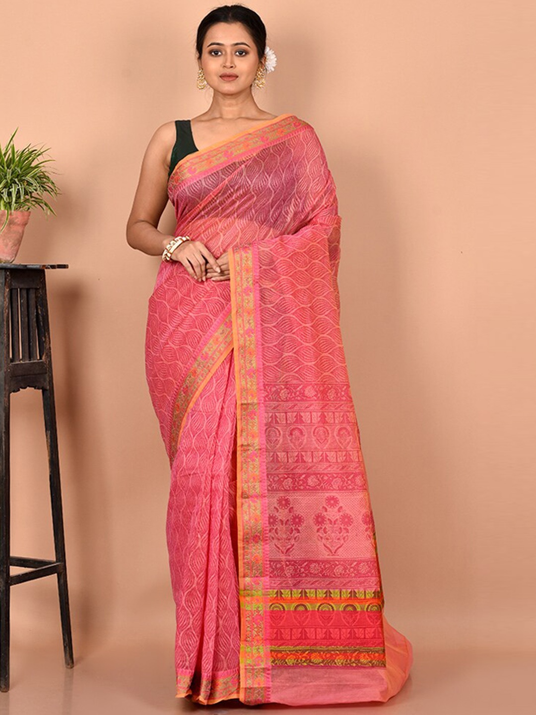 AllSilks Pink & Green Pure Cotton Kota Saree