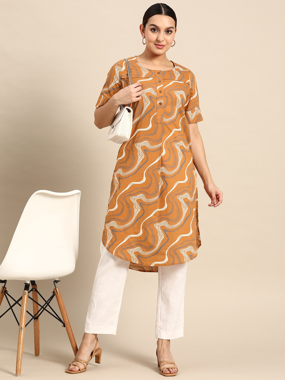 Anouk Printed Pure Cotton High-Low Hem Straight Kurta, Mustard
Anouk Printed Pure Cotton High-Low Hem Straight Kurta, Mustard