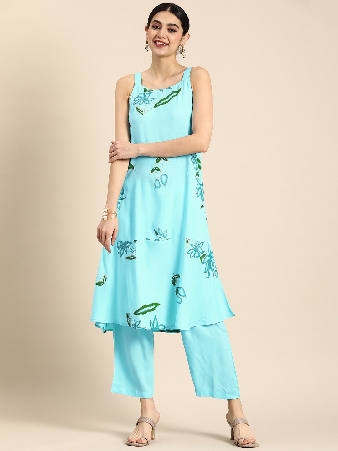 Anouk Women Shoulder Straps Floral Printed A-Line Kurta with Slip-On Palazzos, Turquoise blue
Anouk Women Shoulder Straps Floral Printed A-Line Kurta with Slip-On Palazzos, Turquoise blue