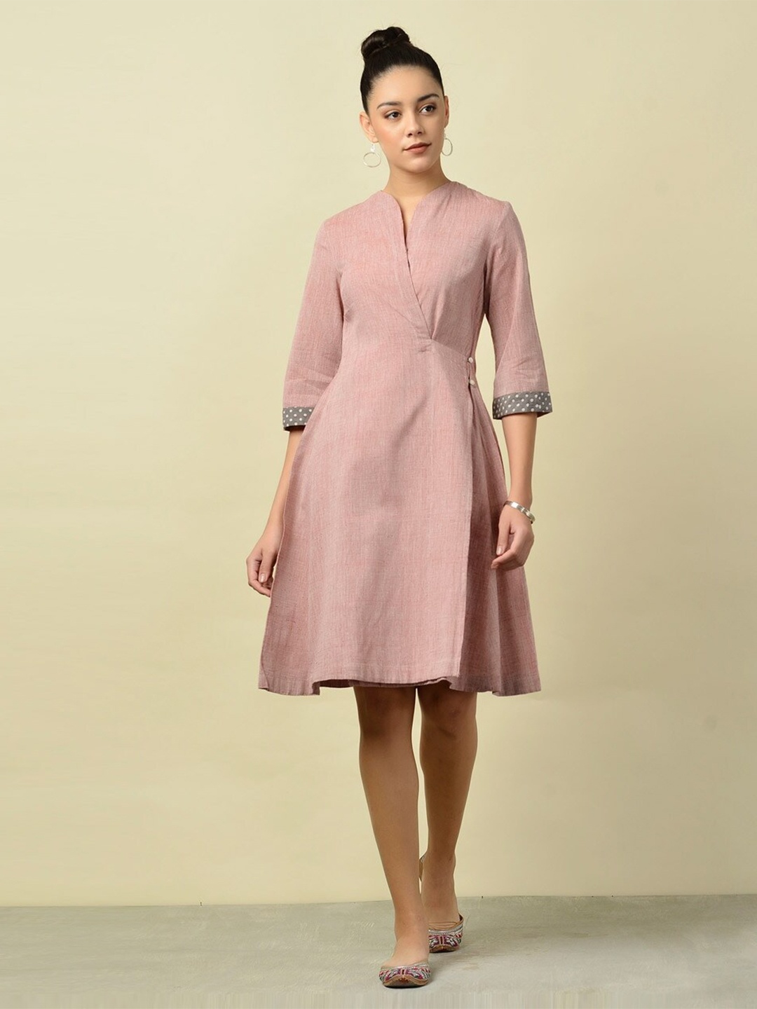 Fabindia Peach-Coloured Cotton Ethnic A-Line Dress