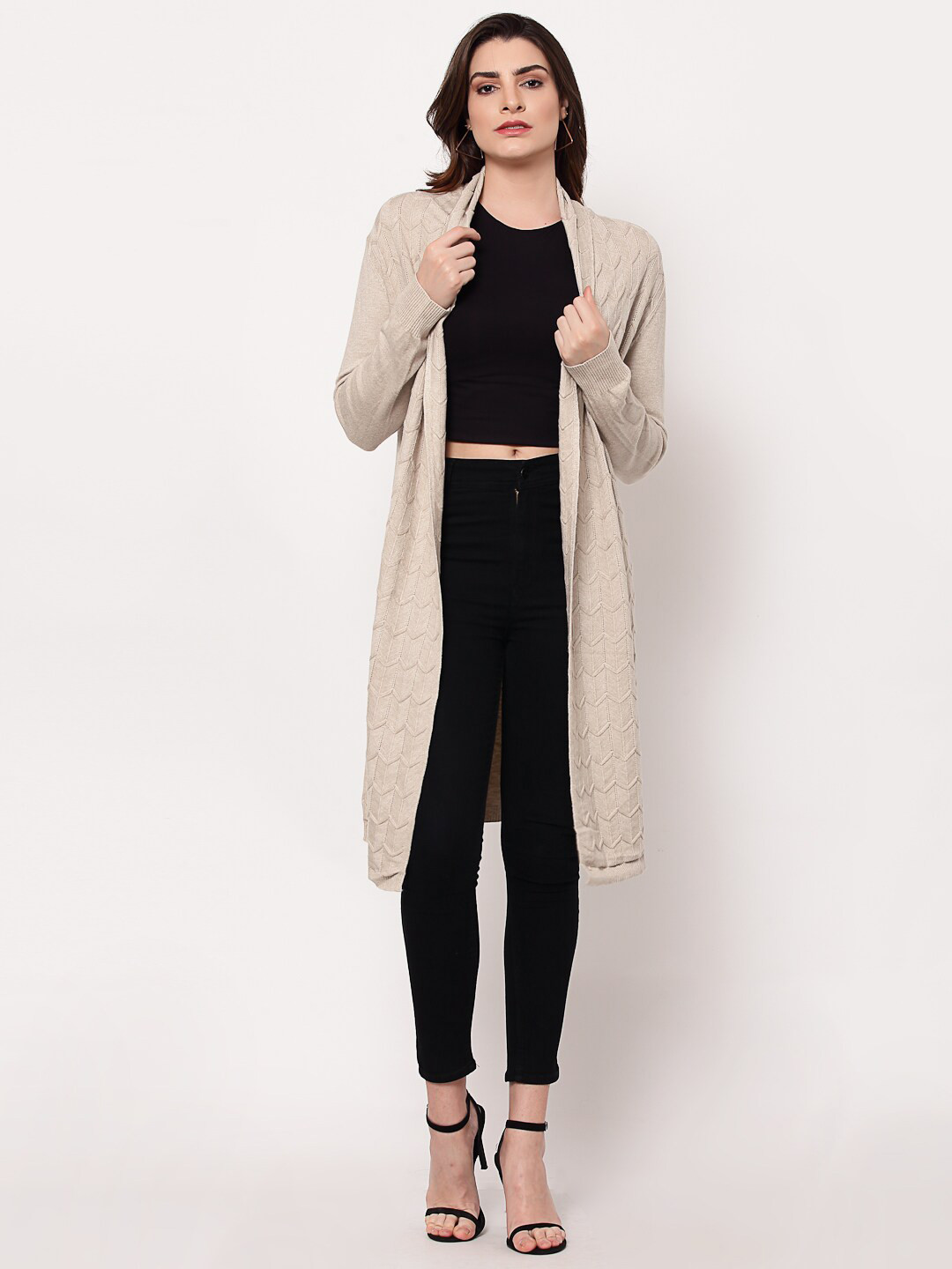 Mafadeny Women Beige Longline Shrug 
Mafadeny Women Beige Longline Shrug