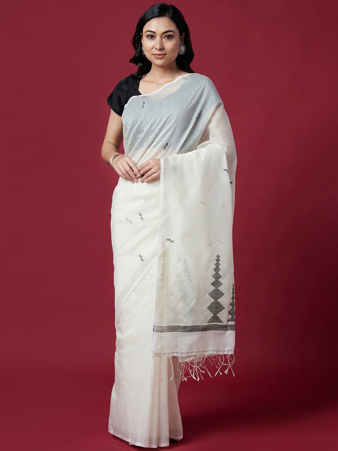 Fabindia Woven Design Jamdani Saree, Off white