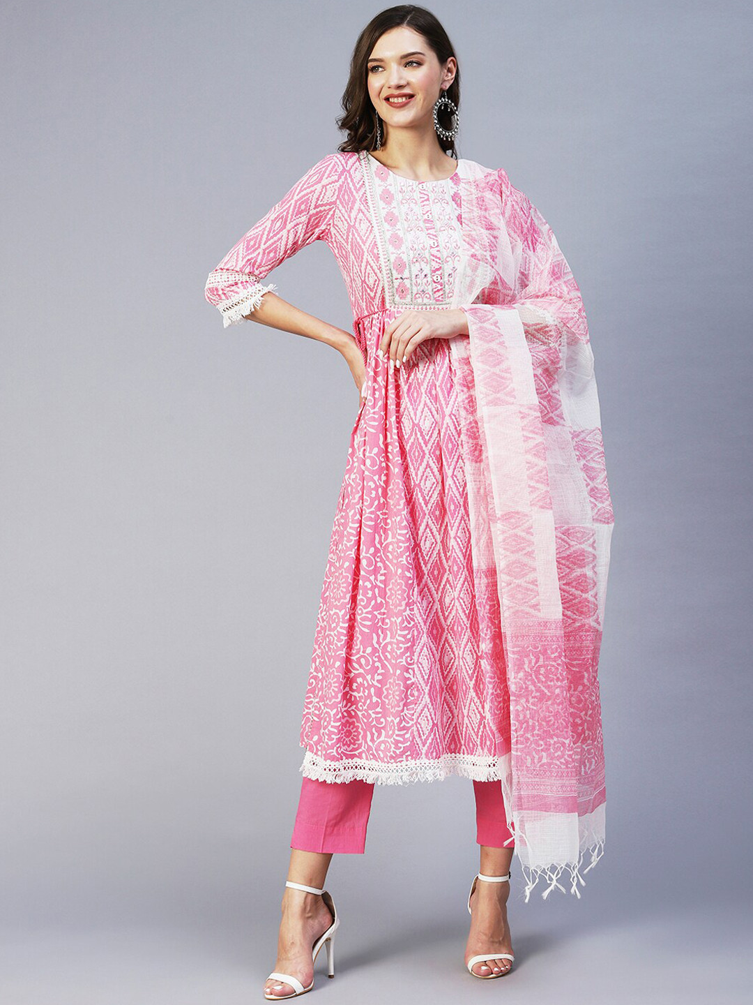 FASHOR Ethnic Motifs Printed Pleated Pure Cotton Kurta with Trousers & With Dupatta, Pink
FASHOR Ethnic Motifs Printed Pleated Pure Cotton Kurta with Trousers & With Dupatta, Pink
