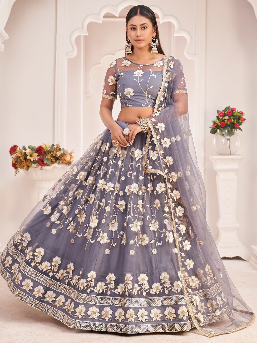 FABPIXEL Embroidered Thread Work Semi-Stitched Lehenga & Unstitched Blouse With Dupatta, Grey
FABPIXEL Embroidered Thread Work Semi-Stitched Lehenga & Unstitched Blouse With Dupatta, Grey