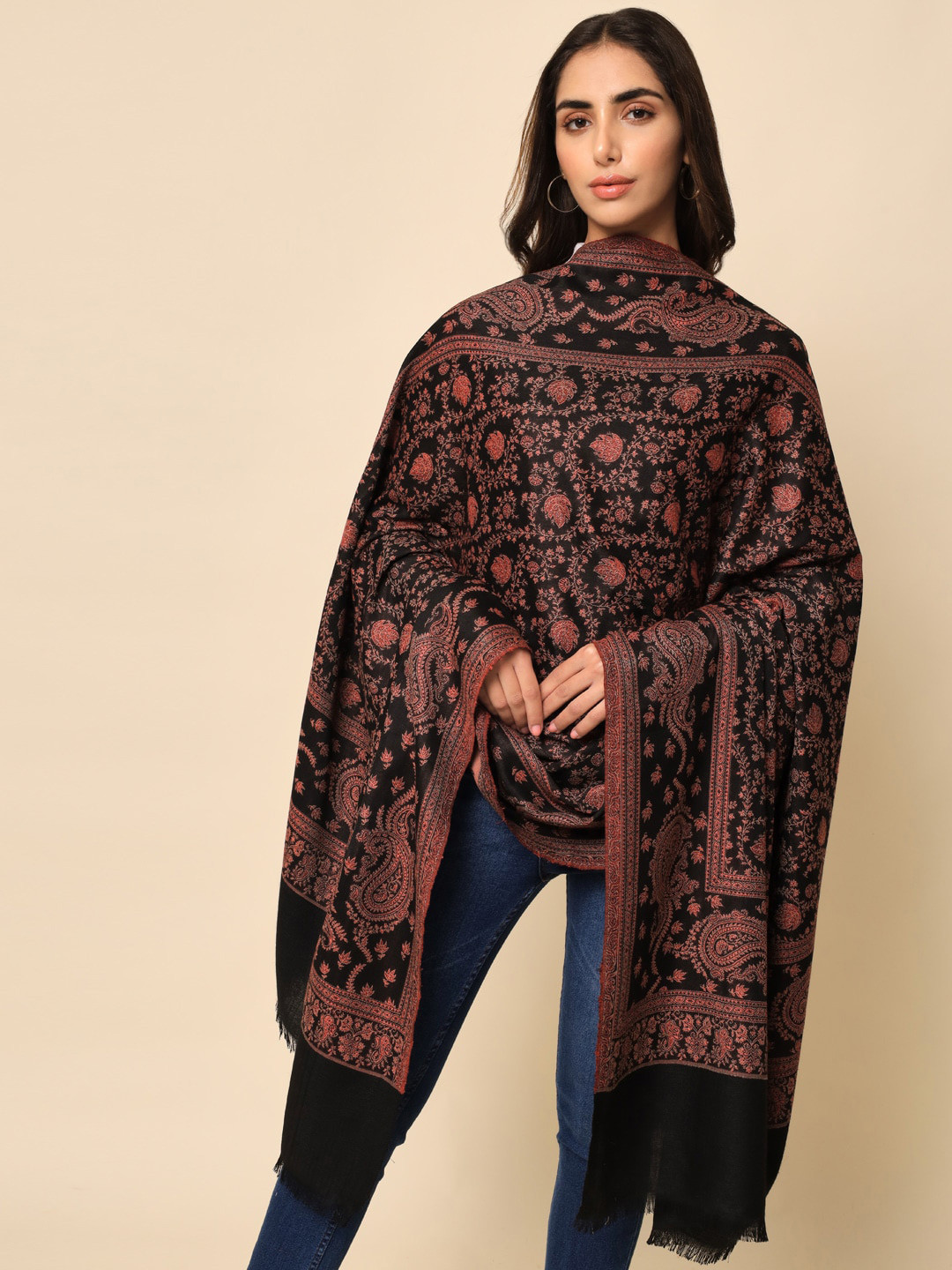 HERE&NOW Women Black Woven-Design Shawl 
HERE&NOW Women Black Woven-Design Shawl