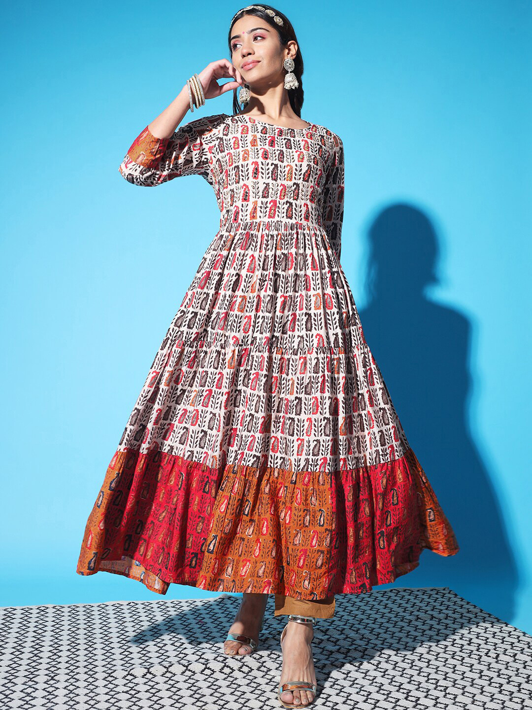 KALINI Brown Cotton Ethnic Motifs Maxi Dress
KALINI Brown Cotton Ethnic Motifs Maxi Dress