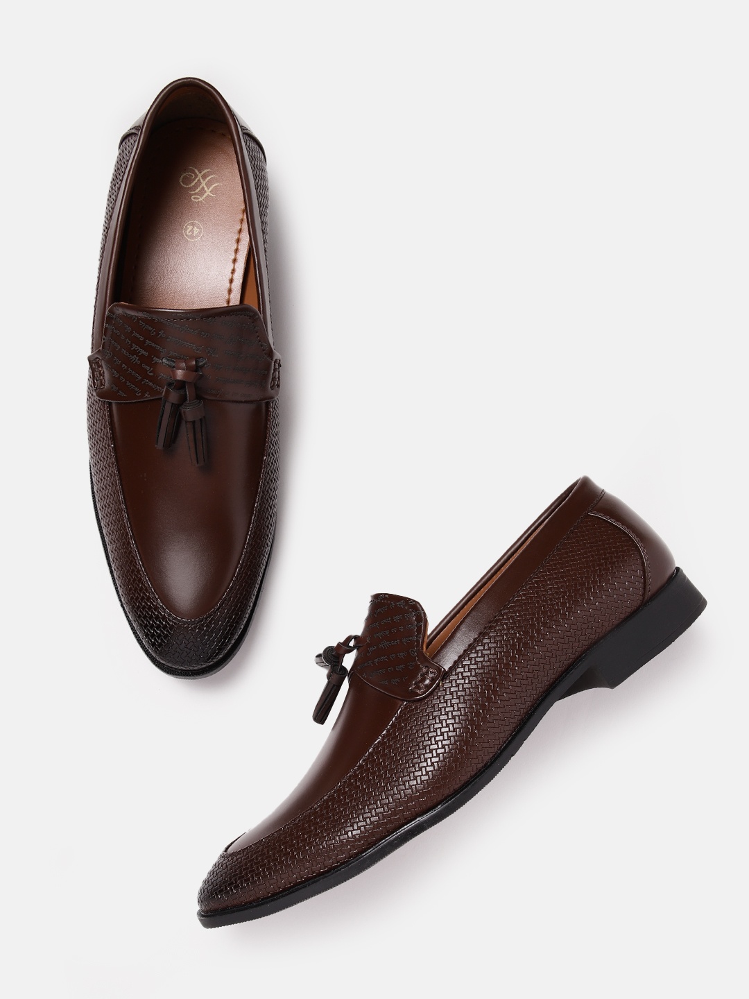 House of Pataudi Men Basketweave Textured Handcrafted Formal Tasselled Loafers, Coffee brown
House of Pataudi Men Basketweave Textured Handcrafted Formal Tasselled Loafers, Coffee brown