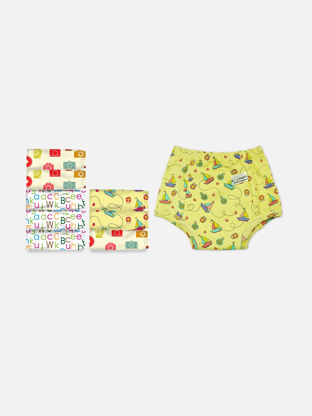 Snugkins Alp-Bot-Cmr Kids Set Of 9 Printed Cotton Training Pull-Up Pants, Yellow
Snugkins Alp-Bot-Cmr Kids Set Of 9 Printed Cotton Training Pull-Up Pants, Yellow