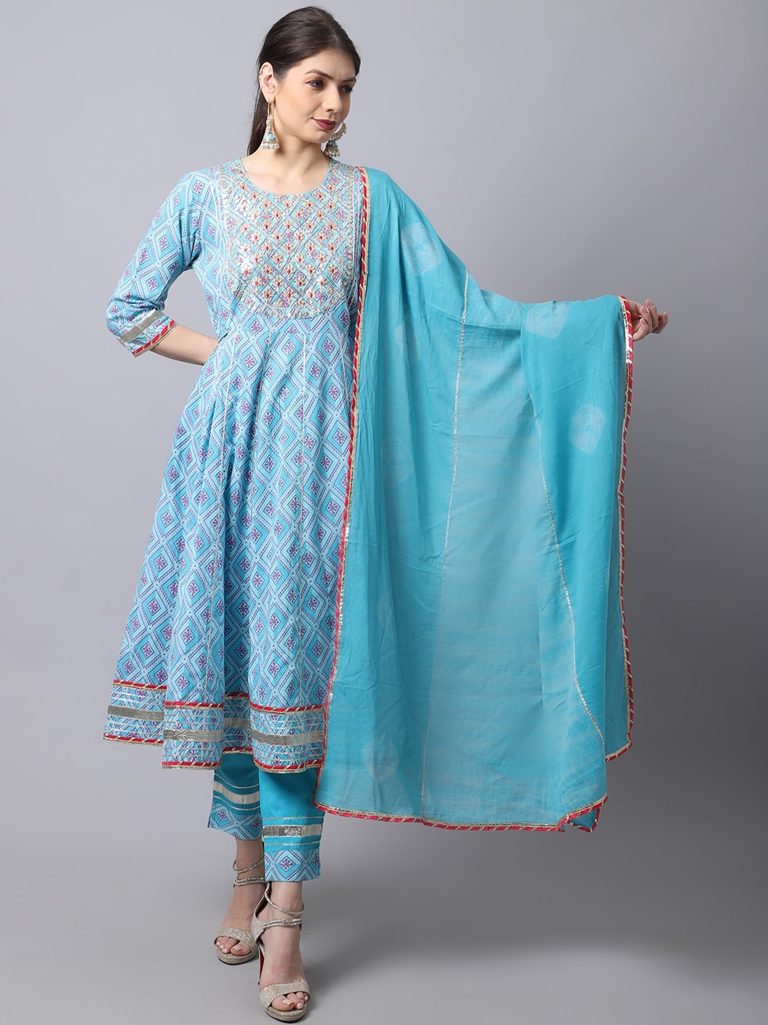 Sangria Women Blue Floral Printed Gotta Patti Pure Cotton Kurta with Trousers & With Dupatta
Sangria Women Blue Floral Printed Gotta Patti Pure Cotton Kurta with Trousers & With Dupatta