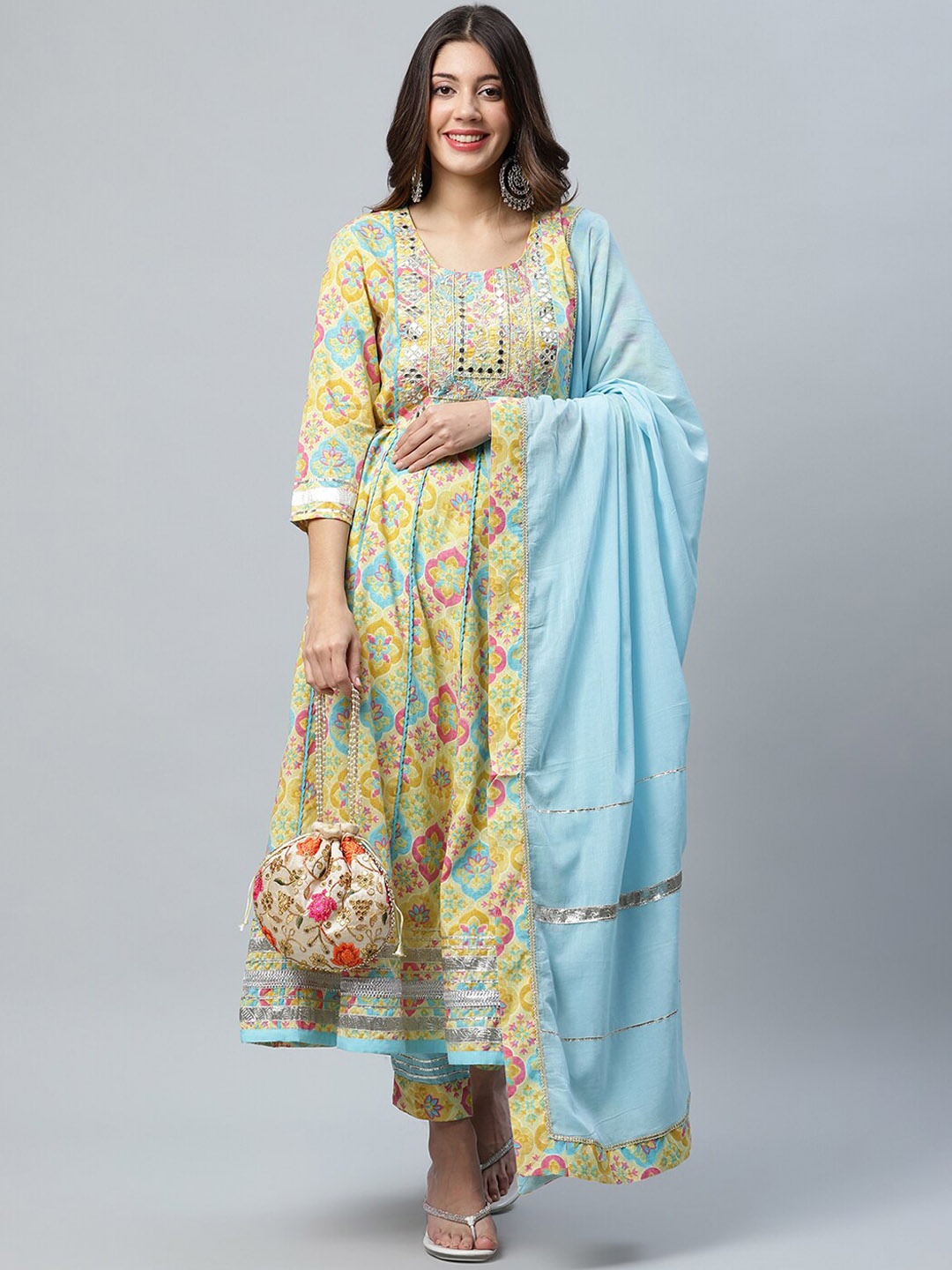 Sangria Floral Angrakha Mirror Work Pure Cotton Kurti with Trousers & With Dupatta, Yellow
Sangria Floral Angrakha Mirror Work Pure Cotton Kurti with Trousers & With Dupatta, Yellow