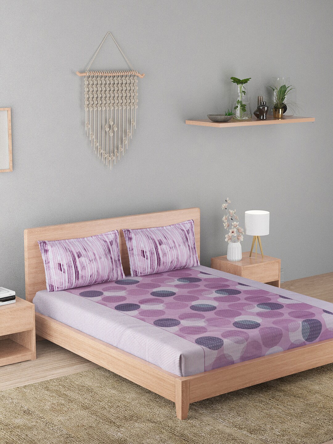 A Homes Grace Lilac Lavender & White 144 TC Cotton Queen Bedsheet with 2 Pillow Covers
A Homes Grace Lilac Lavender & White 144 TC Cotton Queen Bedsheet with 2 Pillow Covers