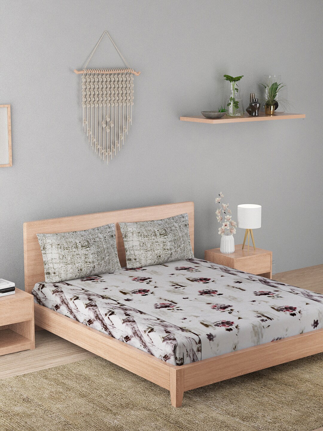 A Homes Grace Lilac White & Brown Floral 144 TC Cotton Queen Bedsheet with 2 Pillow Covers
A Homes Grace Lilac White & Brown Floral 144 TC Cotton Queen Bedsheet with 2 Pillow Covers