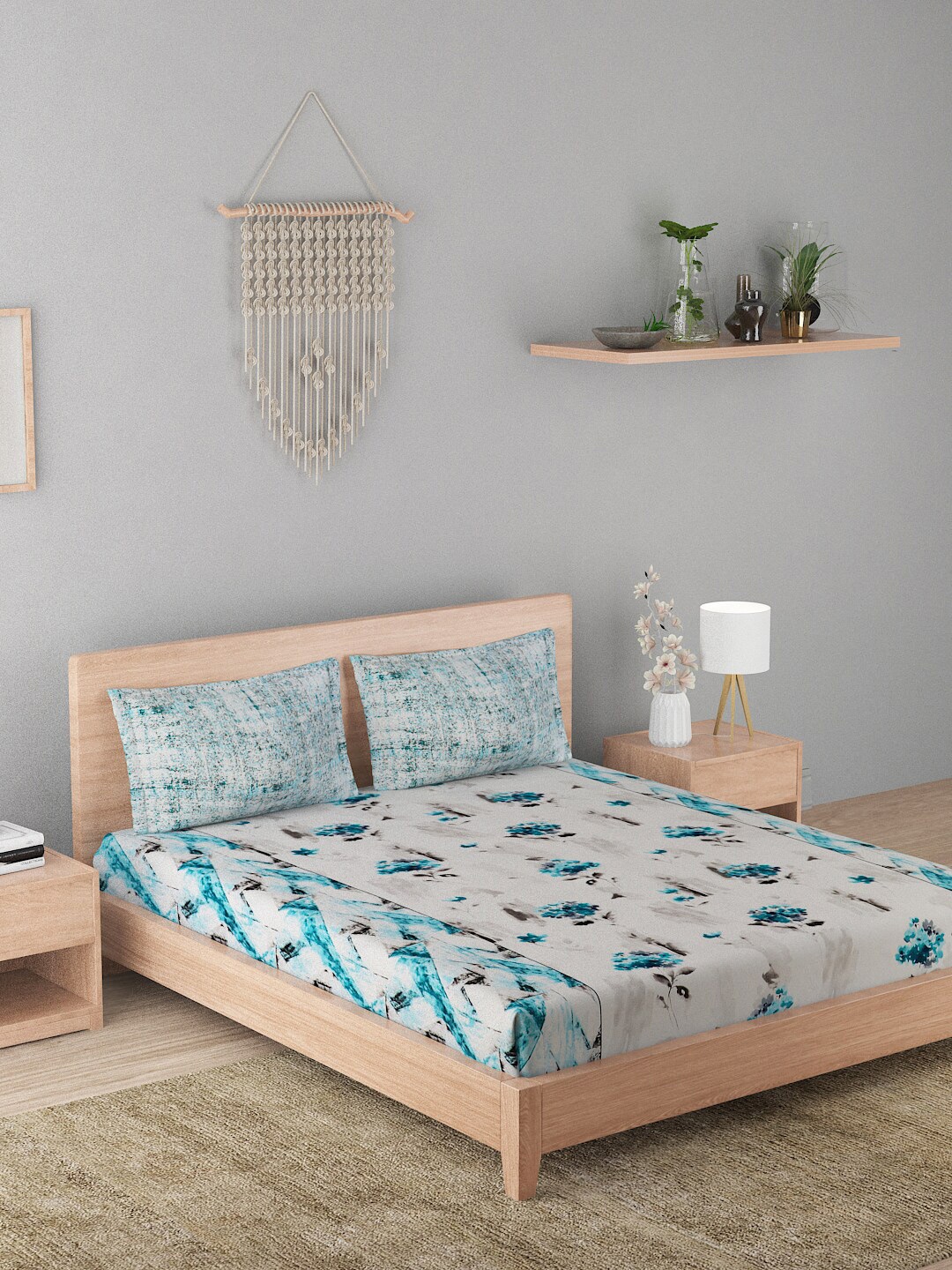 A Homes Grace Lilac Blue & White Floral 144 TC Cotton Queen Bedsheet with 2 Pillow Covers
A Homes Grace Lilac Blue & White Floral 144 TC Cotton Queen Bedsheet with 2 Pillow Covers