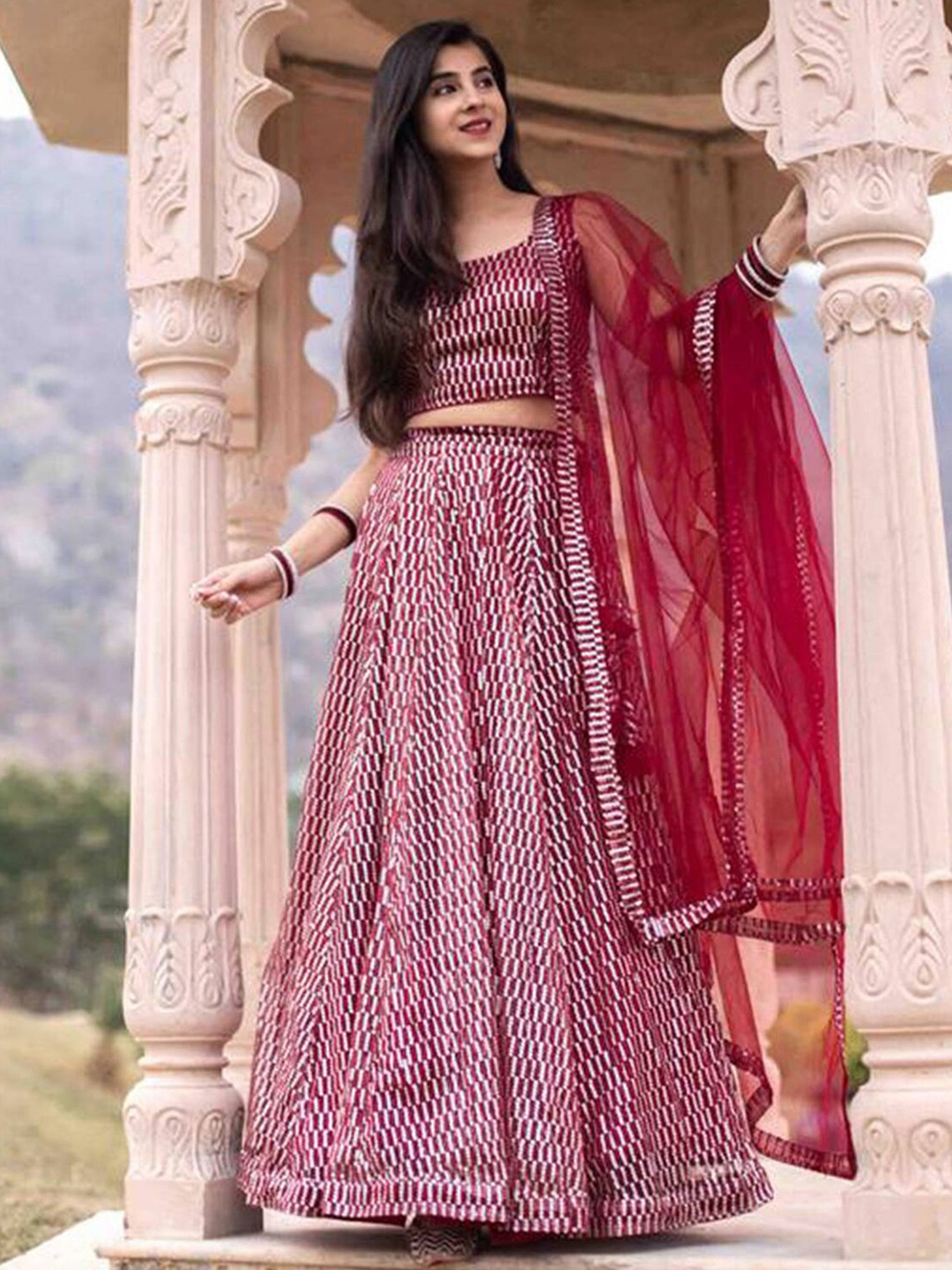 FABPIXEL Pink & White Embroidered Sequinned Semi-Stitched Lehenga & Unstitched Blouse With Dupatta
FABPIXEL Pink & White Embroidered Sequinned Semi-Stitched Lehenga & Unstitched Blouse With Dupatta