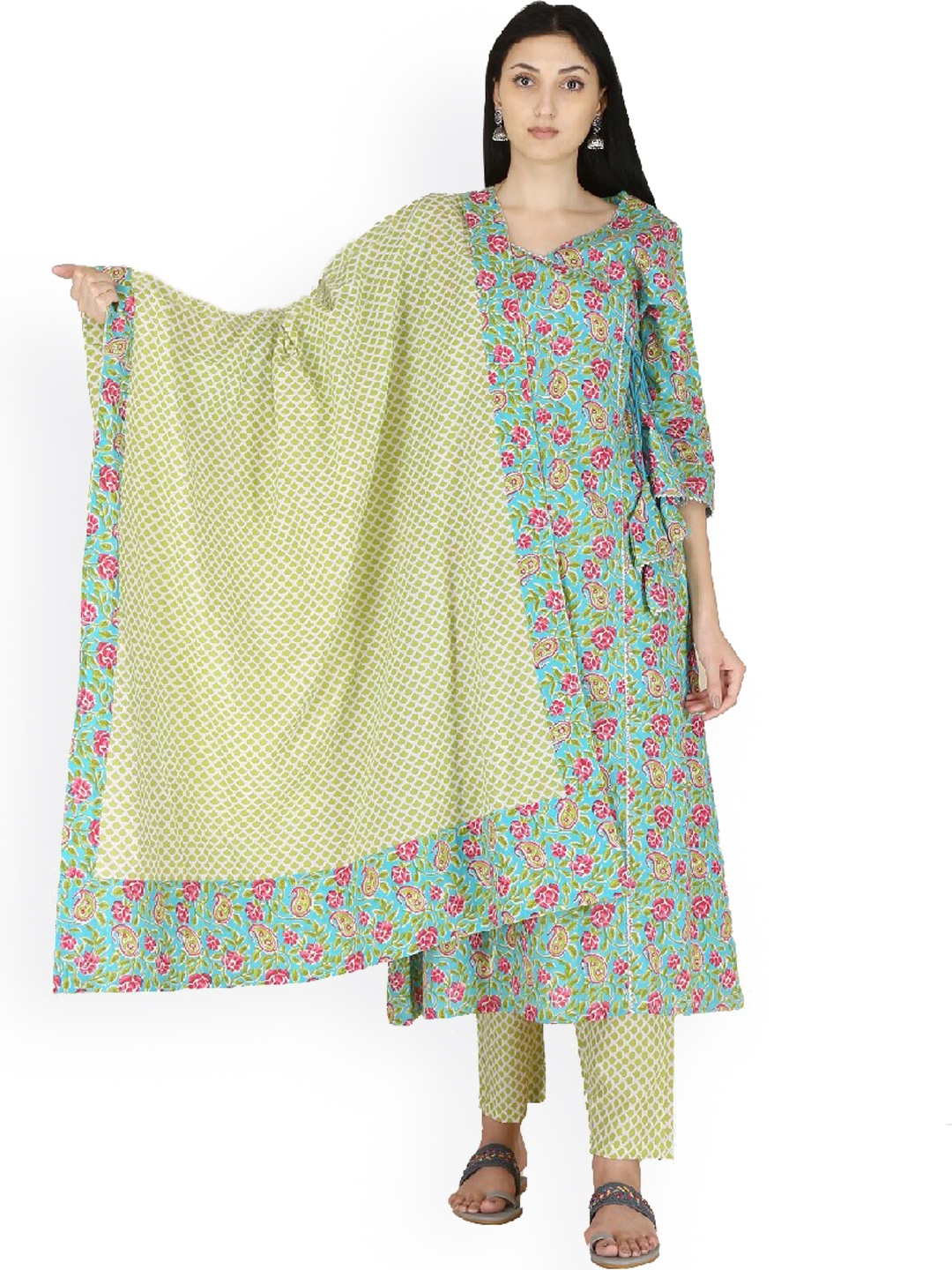 KALINI Floral Printed Pure Cotton Kurta with Trousers & With Dupatta, Sea green
KALINI Floral Printed Pure Cotton Kurta with Trousers & With Dupatta, Sea green