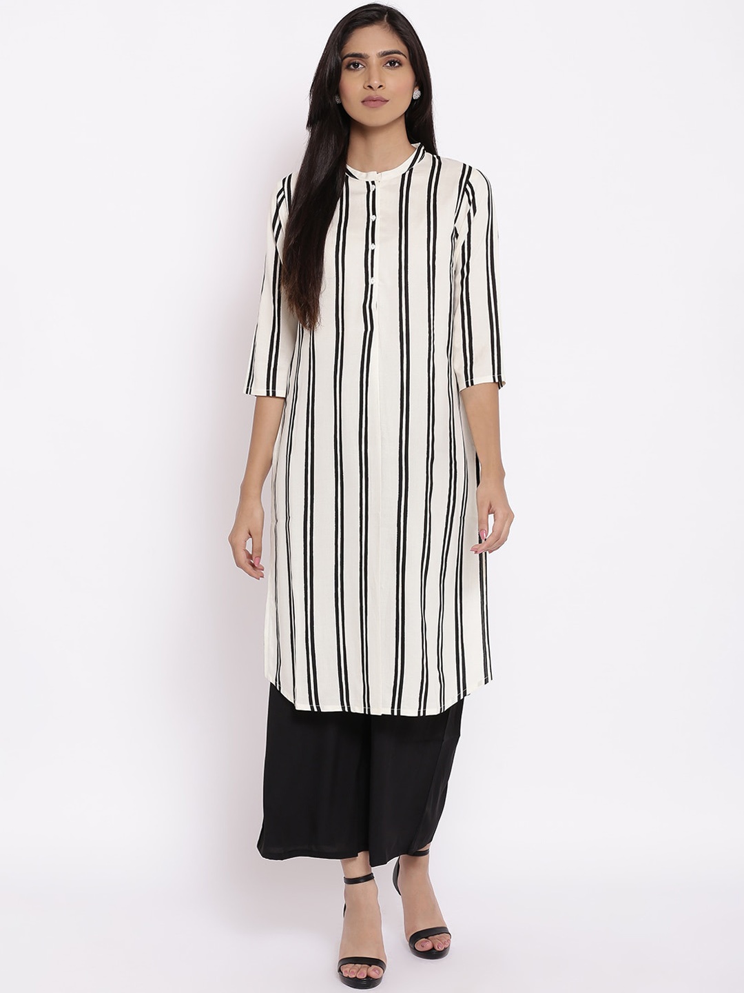 W Women White Printed Kurta with Palazzo Set