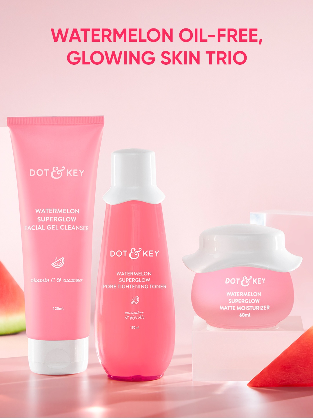 DOT & KEY Watermelon Summer Essentials Trio- Face Wash, Toner & Oil-Free Matte Moisturizer, Pink
DOT & KEY Watermelon Summer Essentials Trio- Face Wash, Toner & Oil-Free Matte Moisturizer, Pink