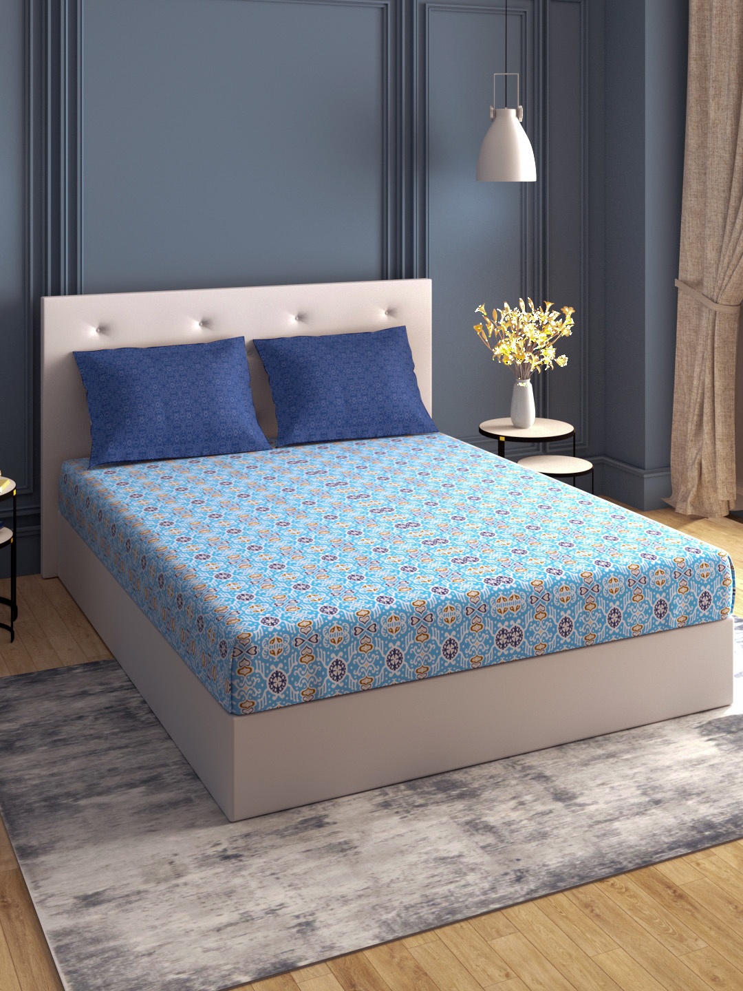 MYTRIDENT Moments Blue White Ethnic Motifs 120 TC Cotton Queen Bedsheet with 2 Pillow Covers
MYTRIDENT Moments Blue White Ethnic Motifs 120 TC Cotton Queen Bedsheet with 2 Pillow Covers