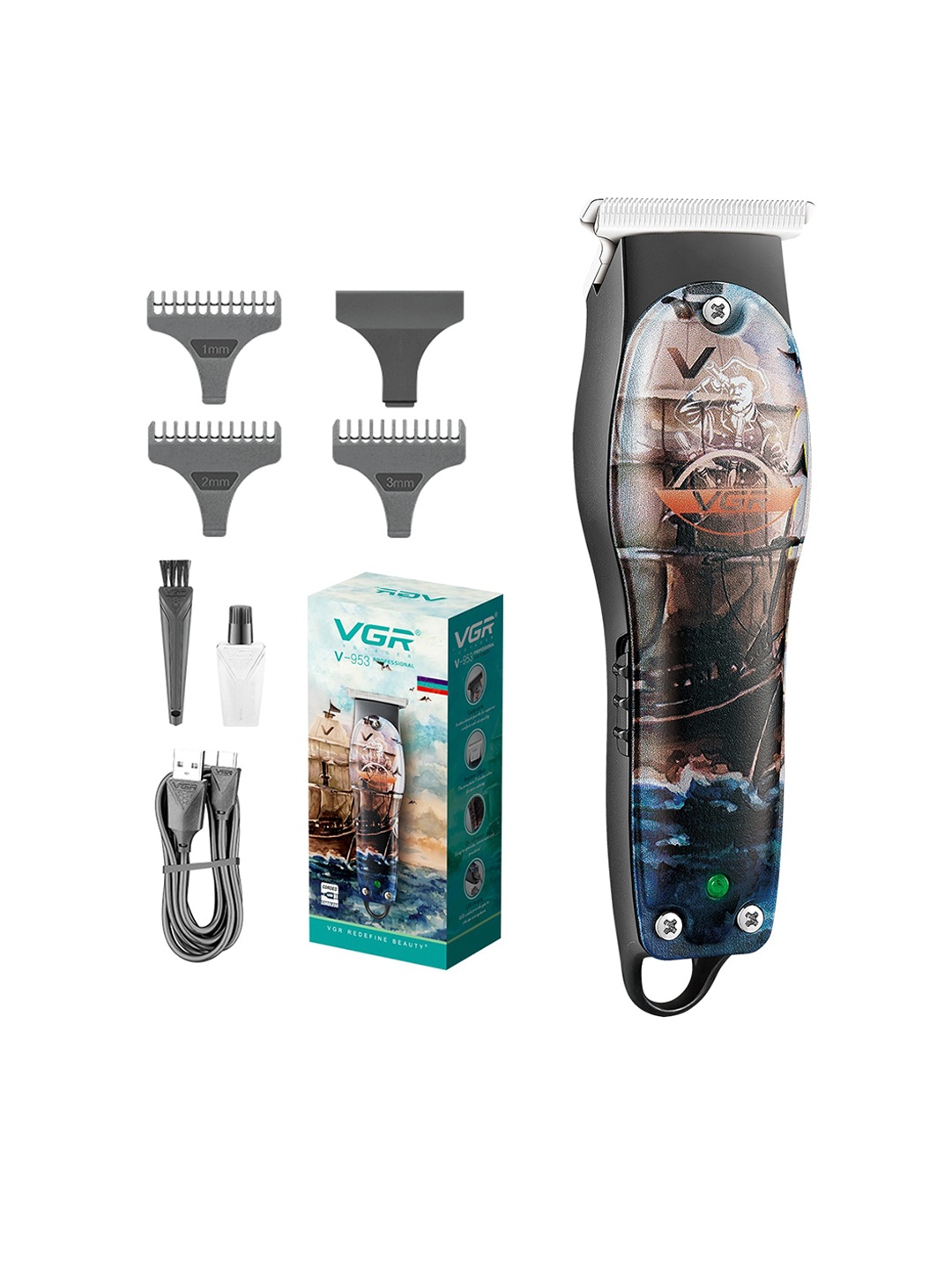 VGR V-953 Graffiti Design Professional Rechargeable Cordless Hair & Beard Trimmer, Black