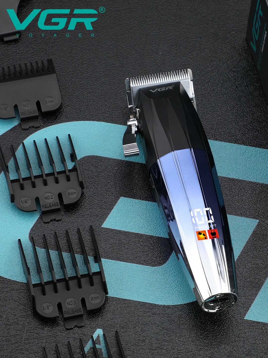 VGR V-691 Digital Display Professional Taper Lever Cordless Hair Clipper - Blue