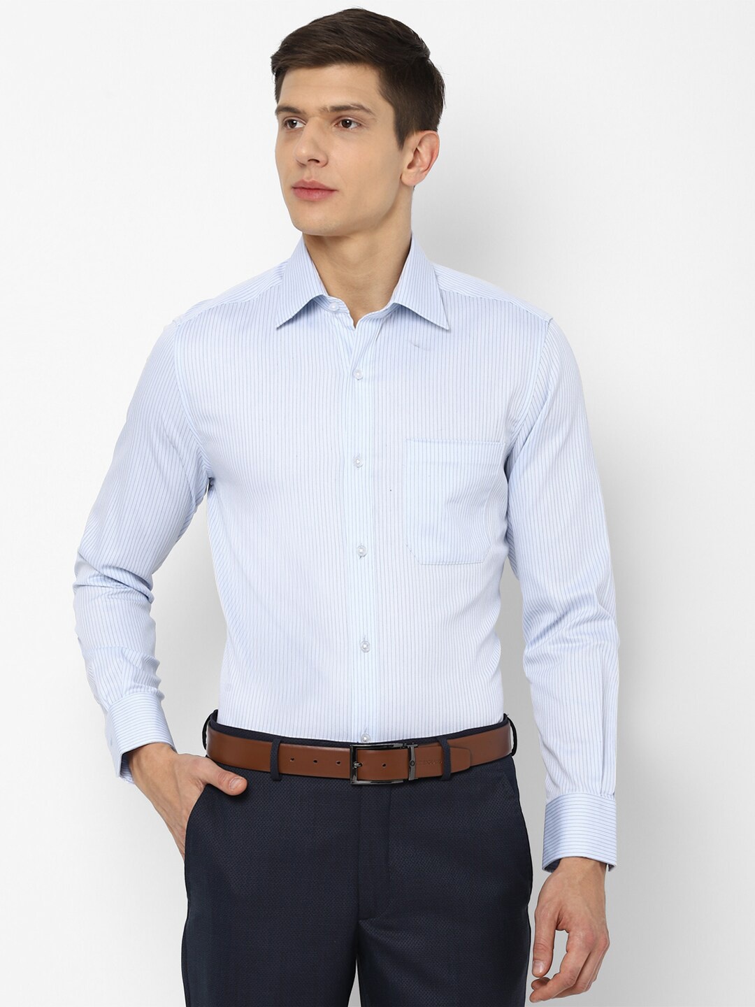 Louis Philippe Men Striped Cotton Formal Shirt, Blue