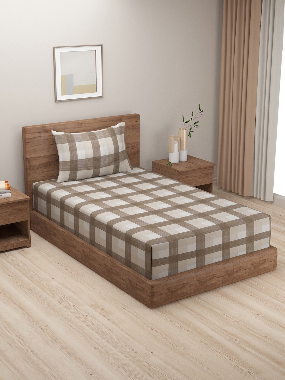 SWAYAM Veda Brown & Beige Geometric 160 TC Cotton Single Bedsheet with 1 Pillow Cover
SWAYAM Veda Brown & Beige Geometric 160 TC Cotton Single Bedsheet with 1 Pillow Cover