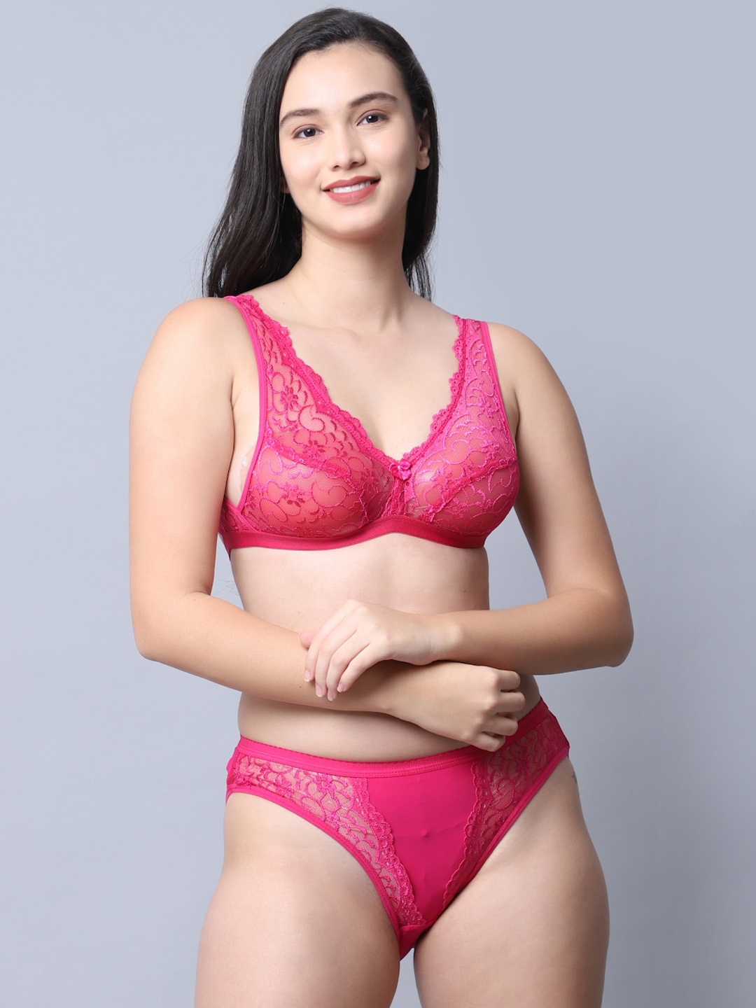 Jinfo Self-design Laced Lingerie Set LST02-07-30, Pink