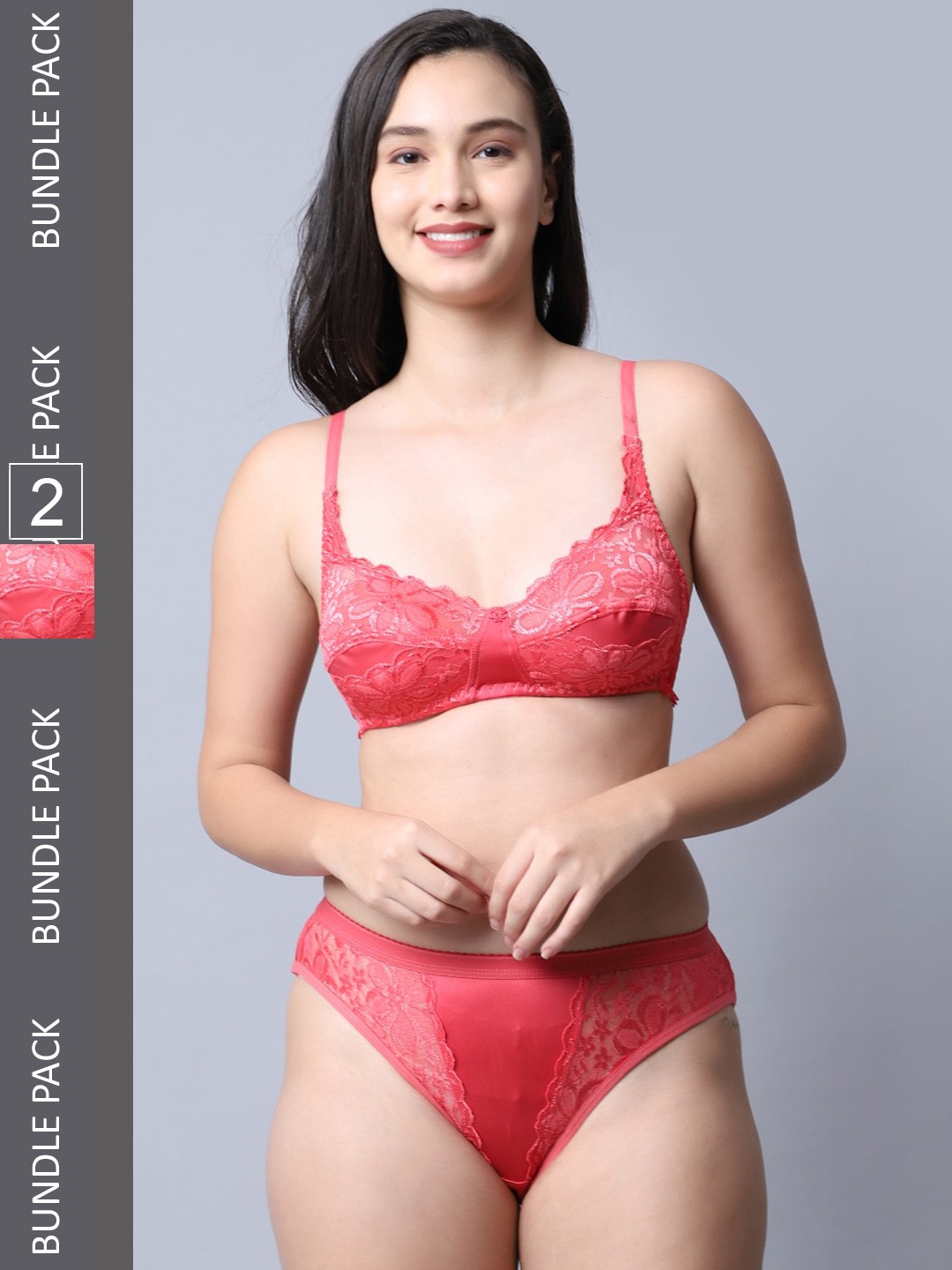 Jinfo Pack Of 2 Self-Design Lingerie Set LST06-15-15-30-, Peach