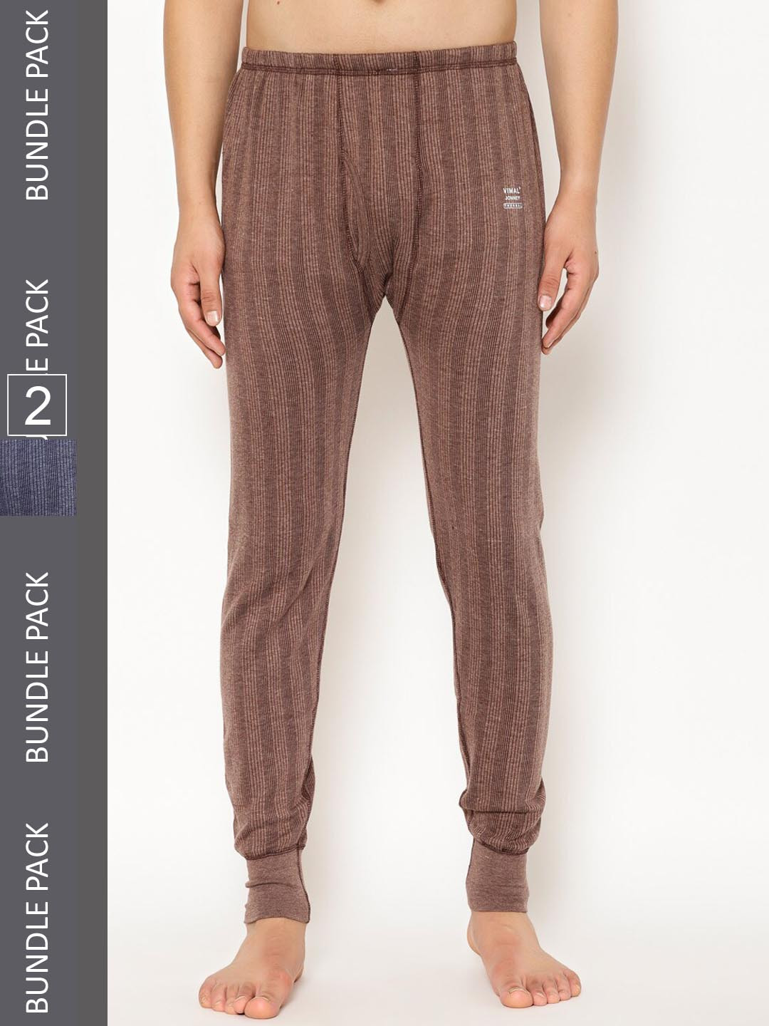 VIMAL JONNEY Men Pack Of 2 Cotton Thermal Bottoms, Brown 
VIMAL JONNEY Men Pack Of 2 Cotton Thermal Bottoms, Brown