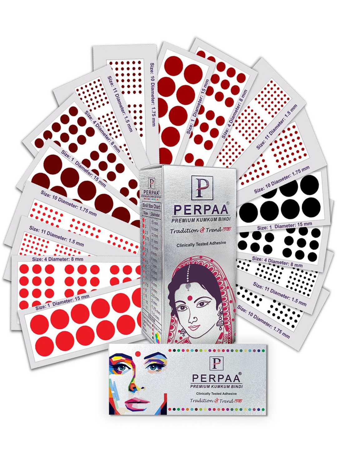 PERPAA Premium Kumkum Set Of 16 Round Stick On Bindi Book - Red, Black, Dark Maroon, Light Maroon, Multi
PERPAA Premium Kumkum Set Of 16 Round Stick On Bindi Book - Red, Black, Dark Maroon, Light Maroon, Multi