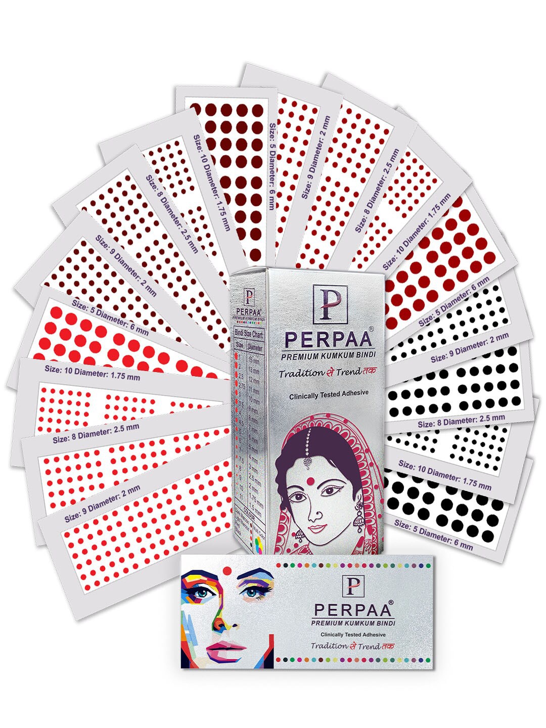 PERPAA Set of 16 Premium Velvet Sticker Kumkum Bindi Flaps - Red + Maroon + Burgundy + Black
PERPAA Set of 16 Premium Velvet Sticker Kumkum Bindi Flaps - Red + Maroon + Burgundy + Black
