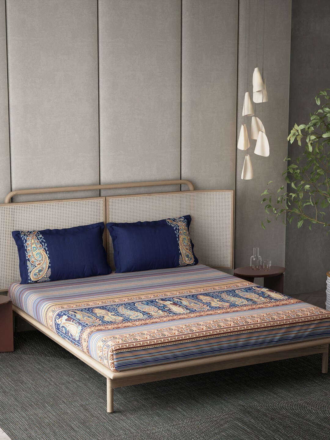 DDecor Blue & Peach-Coloured Ethnic Motifs 250 TC King Bedsheet with 2 Pillow Covers
DDecor Blue & Peach-Coloured Ethnic Motifs 250 TC King Bedsheet with 2 Pillow Covers