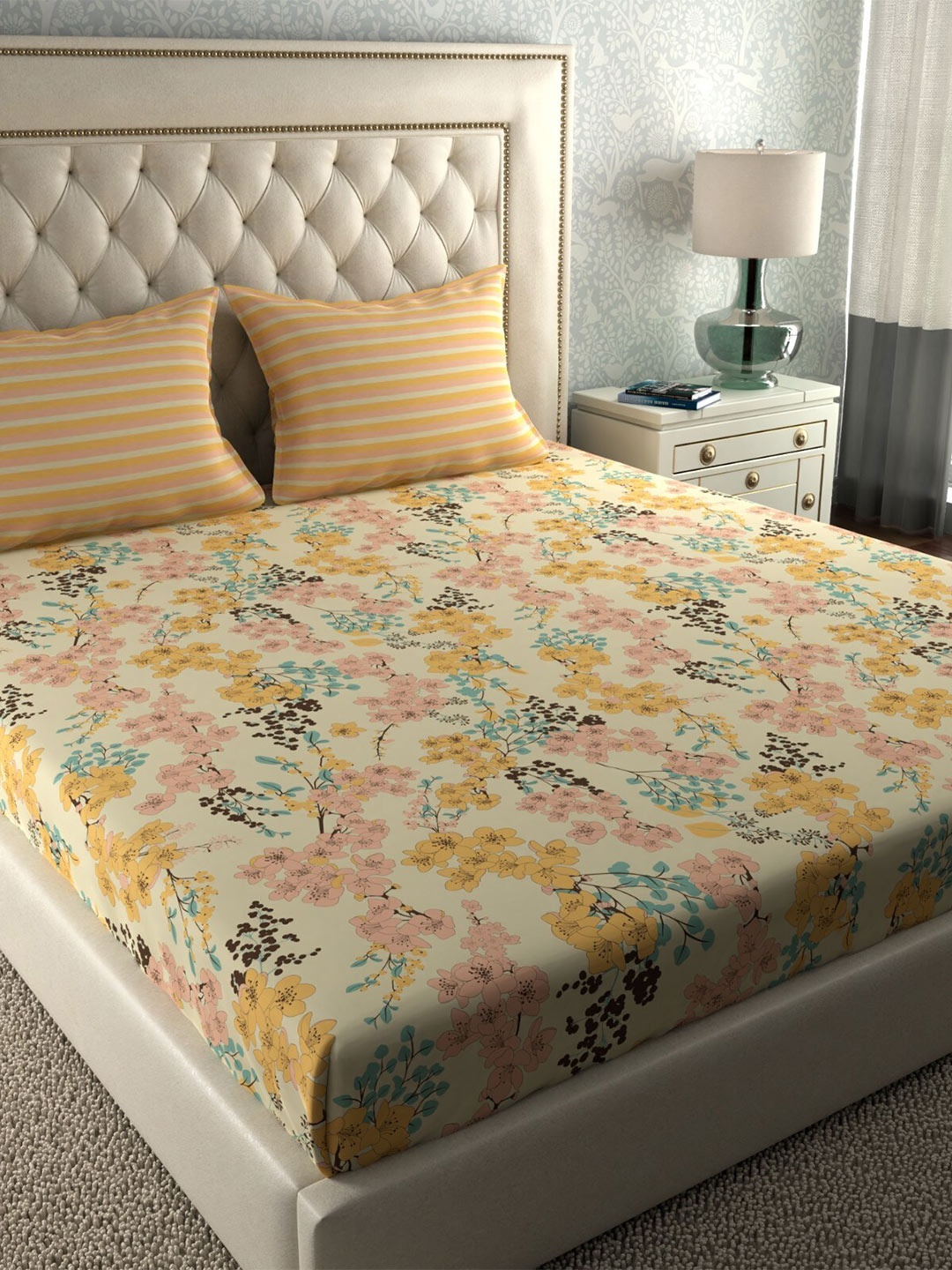 Trident Simply Modern Floral 120 TC Cotton Queen Bedsheet with 2 Pillow Covers, Yellow
Trident Simply Modern Floral 120 TC Cotton Queen Bedsheet with 2 Pillow Covers, Yellow