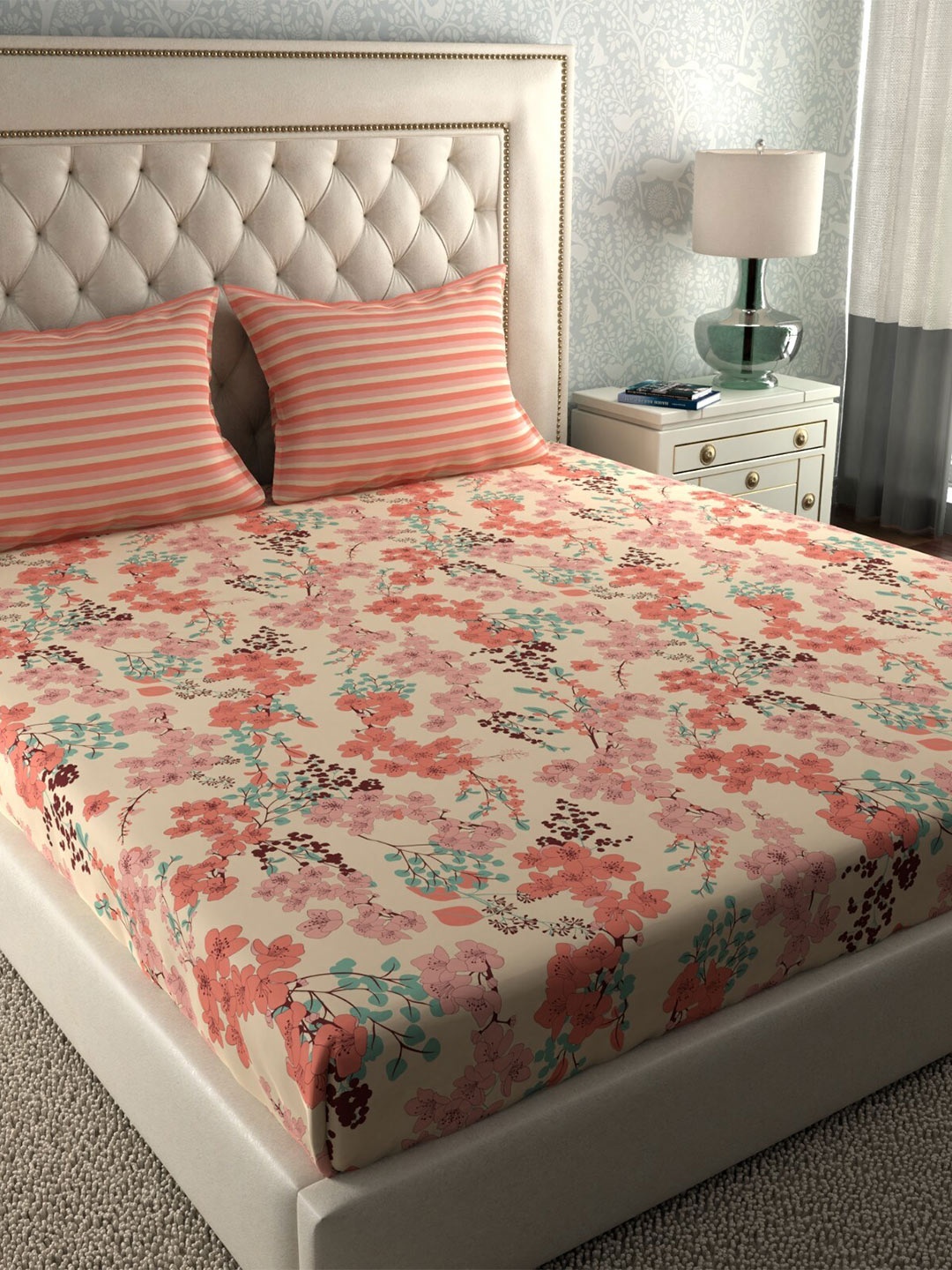 Trident Simply Modern Floral 120 TC Cotton Queen Bedsheet with 2 Pillow Covers, Pink
Trident Simply Modern Floral 120 TC Cotton Queen Bedsheet with 2 Pillow Covers, Pink