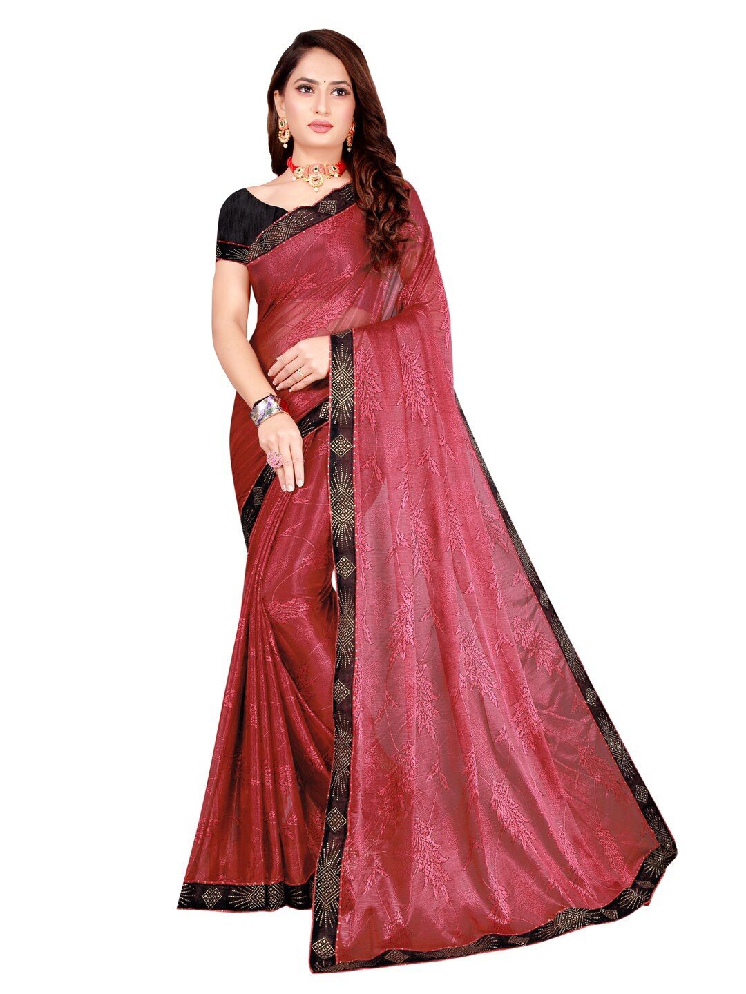 Florence Floral Printed Art Silk Saree, Maroon
