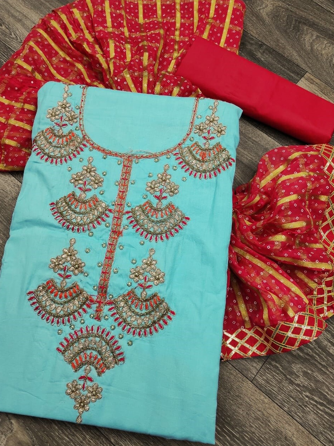KALINI Unstitched Dress Material, Blue