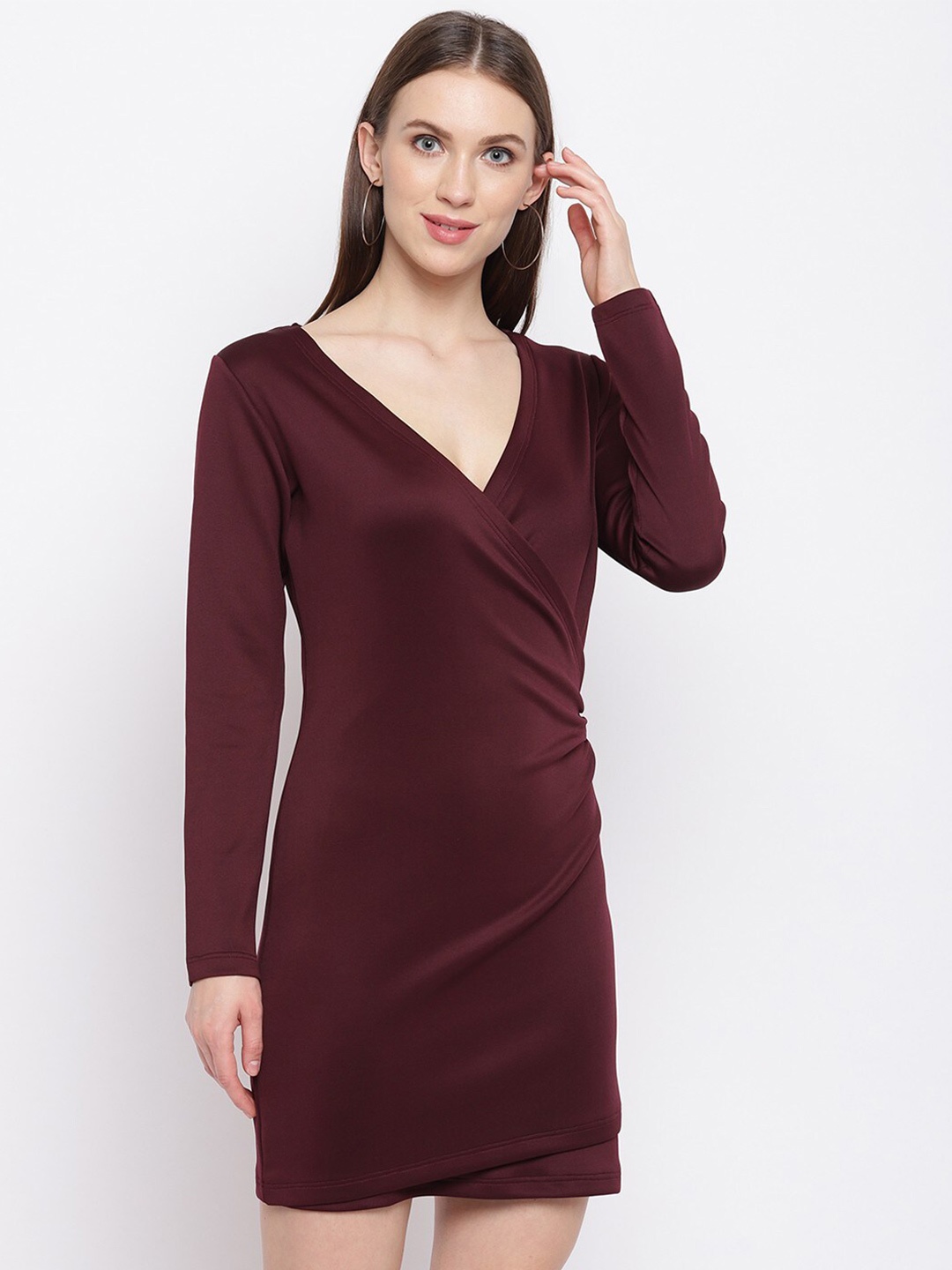 RIVI Long Sleeves Wrap Dress, Maroon