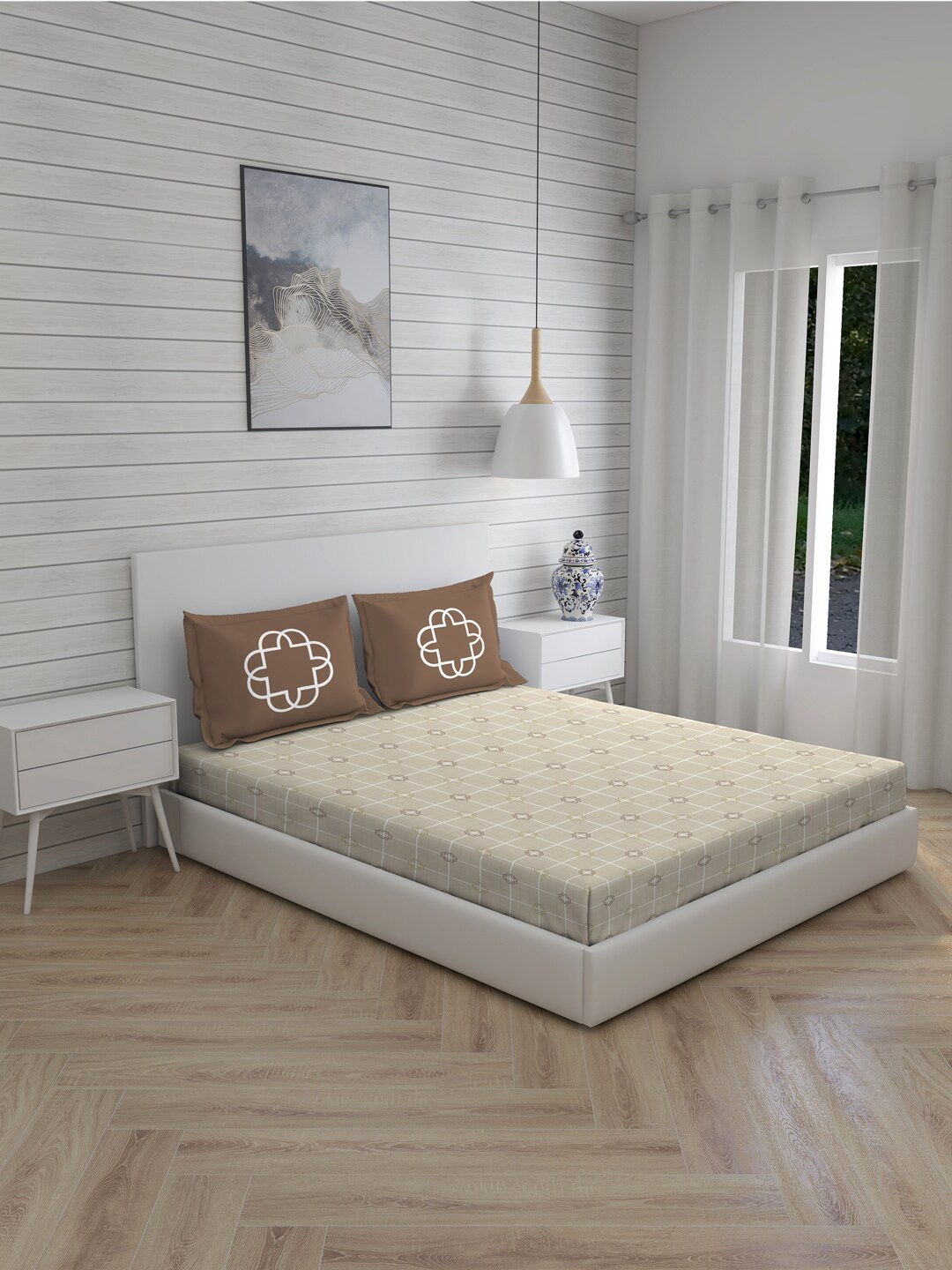 Boutique Living India Geometric 300 TC Cotton Super King Bedsheet with 2 Pillow Covers, Beige
Boutique Living India Geometric 300 TC Cotton Super King Bedsheet with 2 Pillow Covers, Beige
