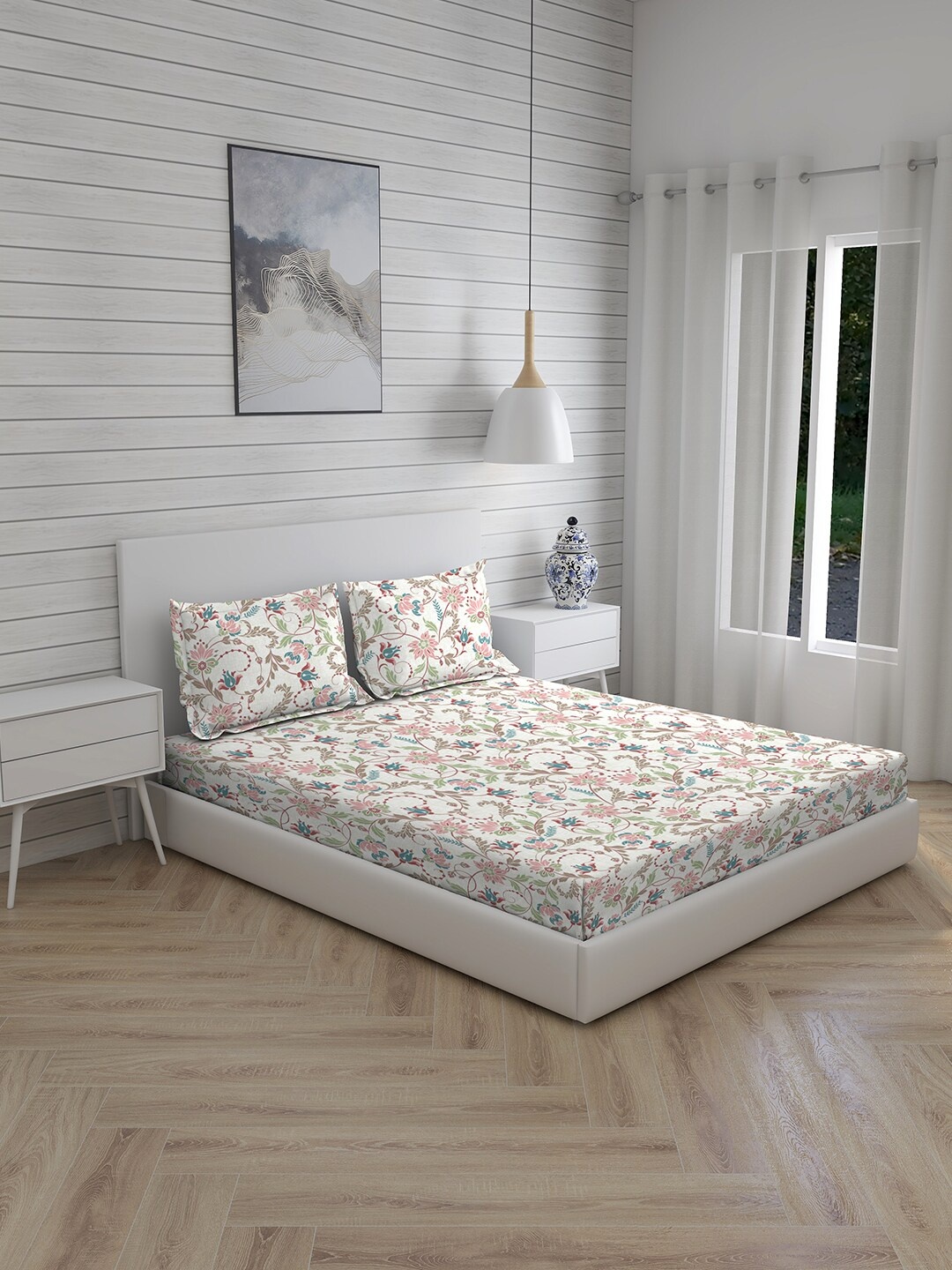 Boutique Living India Beige Floral 225TC Super King Bedsheet with 2 Pillow Covers, White
Boutique Living India Beige Floral 225TC Super King Bedsheet with 2 Pillow Covers, White