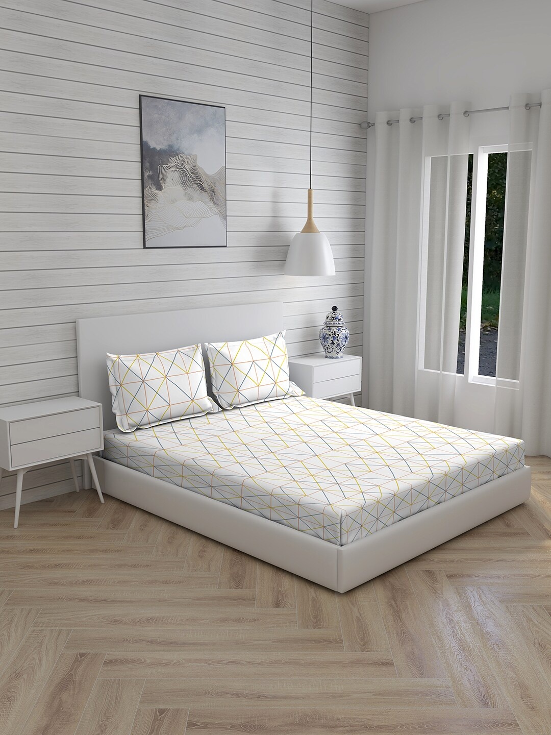 Boutique Living India White Geometric 212 TC Cotton Queen Bedsheet with 2 Pillow Covers
Boutique Living India White Geometric 212 TC Cotton Queen Bedsheet with 2 Pillow Covers