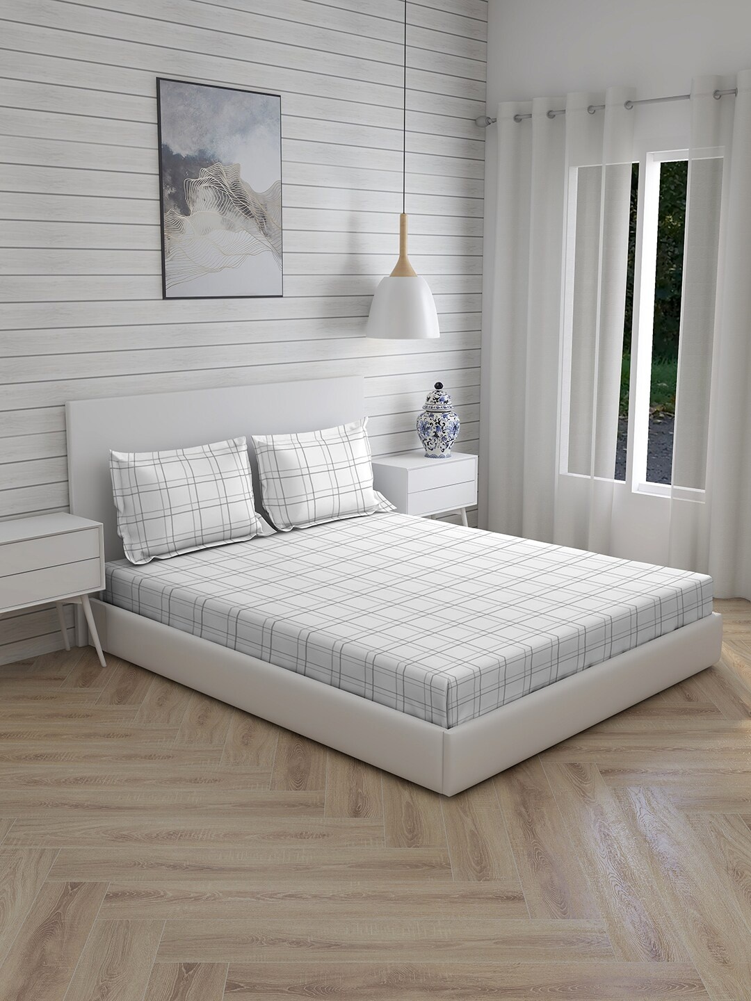 Boutique Living India Grey146 TC Cotton Super King Bedsheet with 2 Pillow Covers, White
Boutique Living India Grey146 TC Cotton Super King Bedsheet with 2 Pillow Covers, White