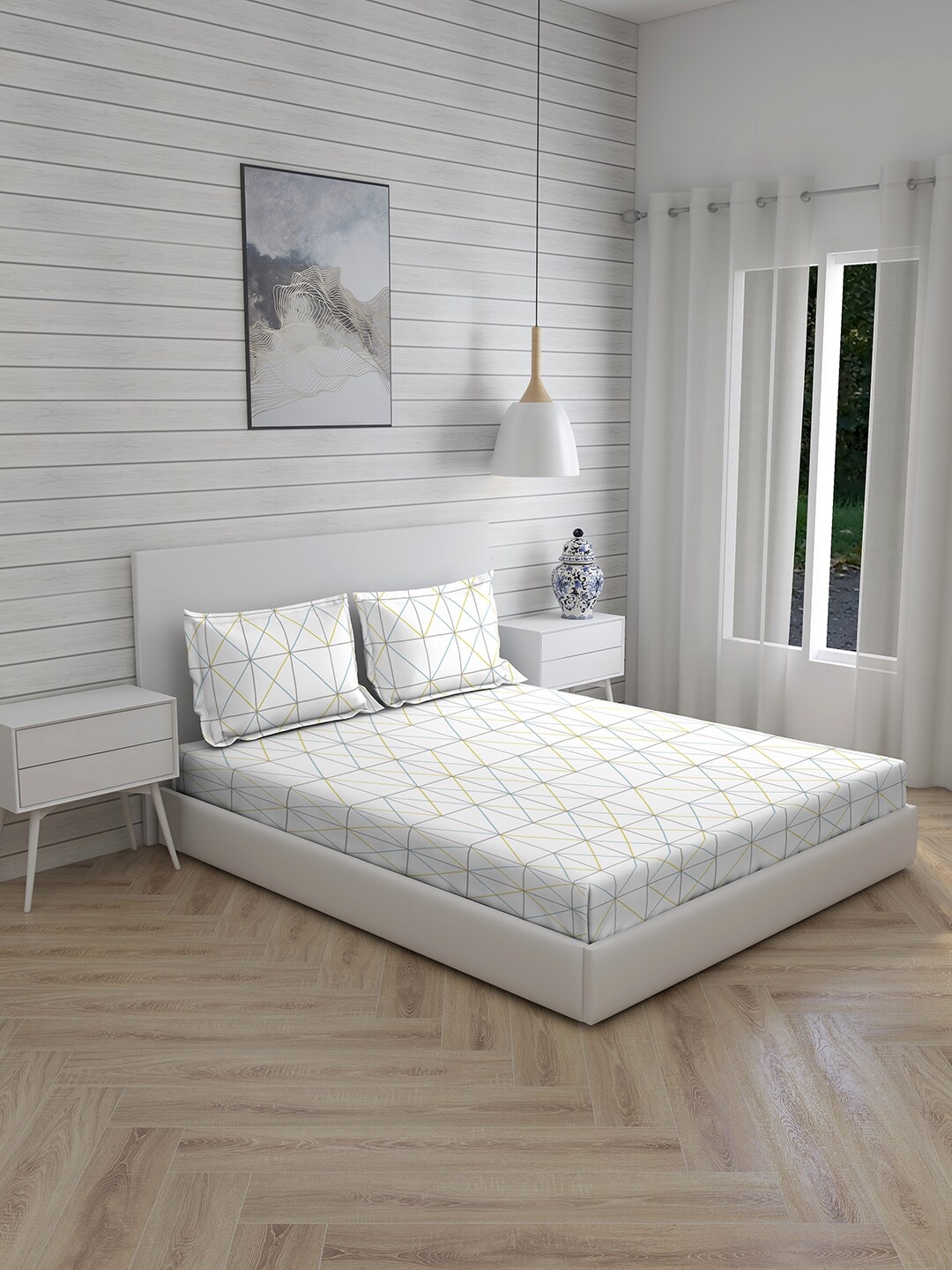 Boutique Living India White Geometric 212 TC Cotton Queen Bedsheet with 2 Pillow Covers
Boutique Living India White Geometric 212 TC Cotton Queen Bedsheet with 2 Pillow Covers