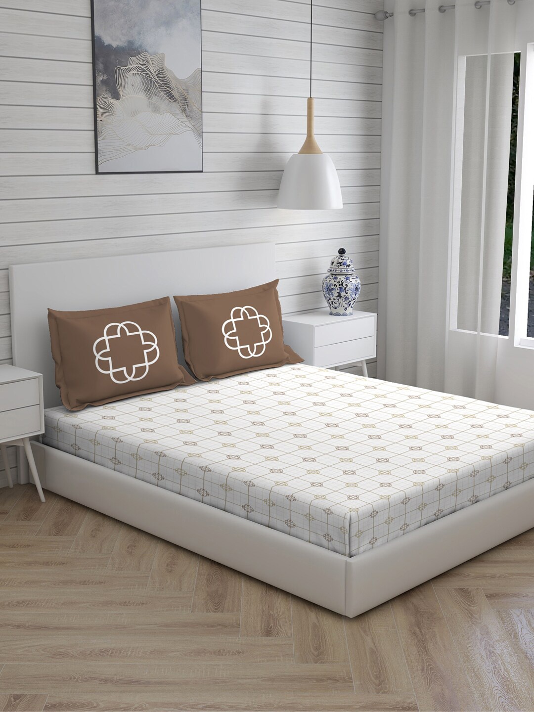 Boutique Living India Beige 300 TC Cotton Super King Bedsheet with 2 Pillow Covers, White
Boutique Living India Beige 300 TC Cotton Super King Bedsheet with 2 Pillow Covers, White