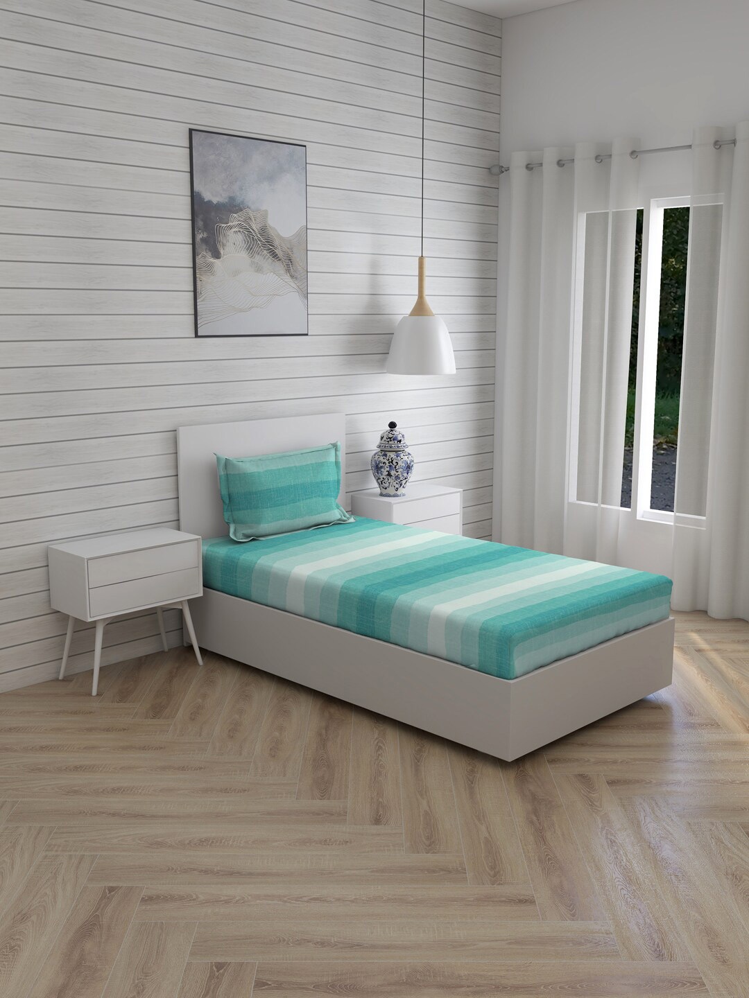 Boutique Living India Striped 212 TC Cotton Single Bedsheet with 1 Pillow Covers, Green
Boutique Living India Striped 212 TC Cotton Single Bedsheet with 1 Pillow Covers, Green