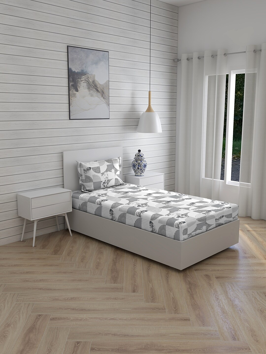 Boutique Living India White & Grey Geometric 150 TC Single Bedsheet with 1 Pillow Covers
Boutique Living India White & Grey Geometric 150 TC Single Bedsheet with 1 Pillow Covers