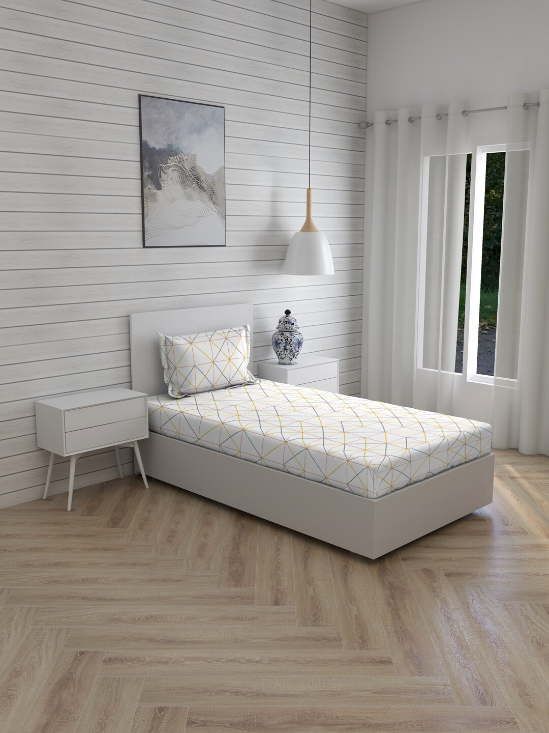 Boutique Living India White & Yellow Geometric 220 TC Single Bedsheet with 1 Pillow Covers
Boutique Living India White & Yellow Geometric 220 TC Single Bedsheet with 1 Pillow Covers