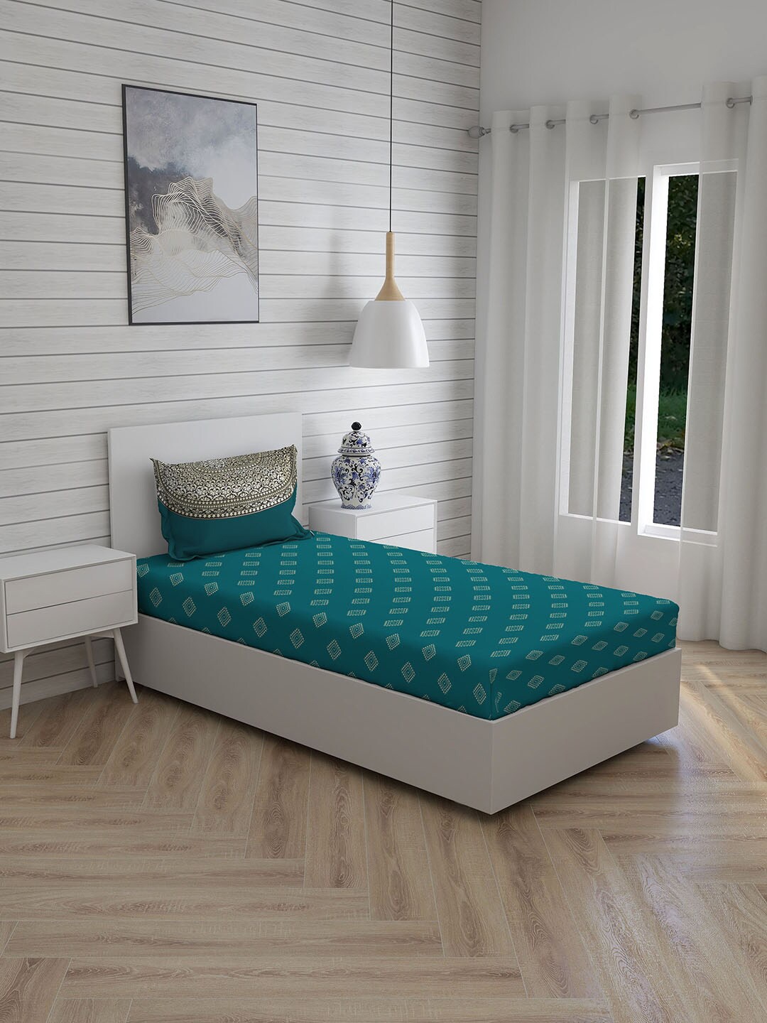 Boutique Living India Teal & Gold-Toned Ethnic Motifs 200 TC Single Bedsheet with 1 Pillow Covers
Boutique Living India Teal & Gold-Toned Ethnic Motifs 200 TC Single Bedsheet with 1 Pillow Covers