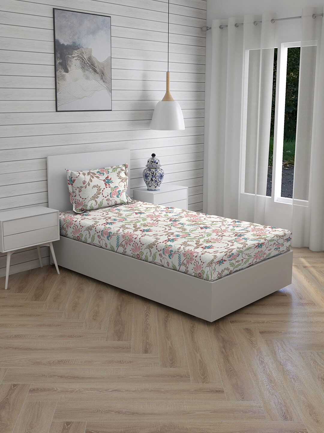Boutique Living India White & Beige Floral 220 TC Single Bedsheet with 1 Pillow Cover
Boutique Living India White & Beige Floral 220 TC Single Bedsheet with 1 Pillow Cover