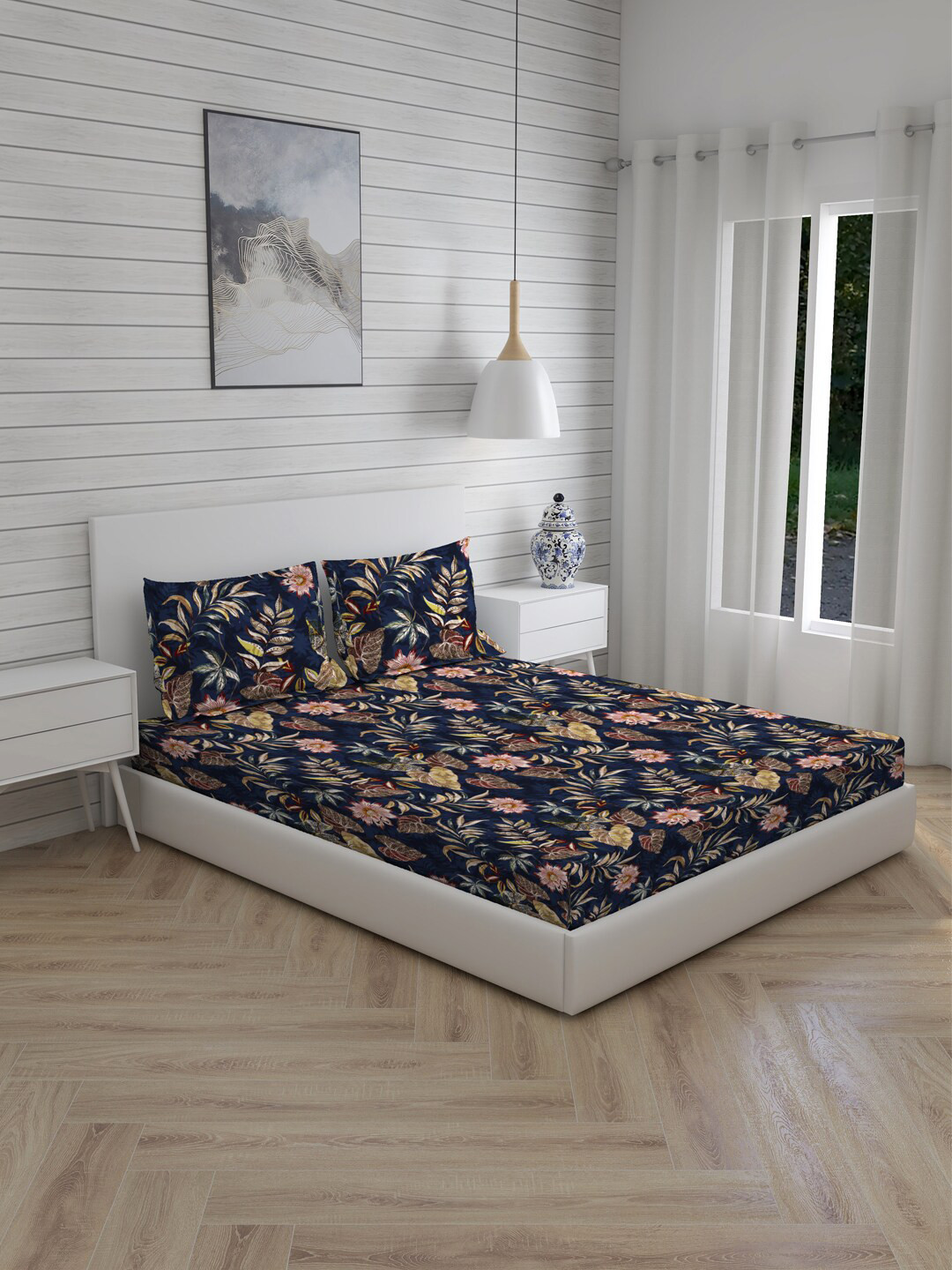 Boutique Living India Navy Blue & Brown Pure Cotton 300 TC King Bedsheet 2 Pillow Covers
Boutique Living India Navy Blue & Brown Pure Cotton 300 TC King Bedsheet 2 Pillow Covers